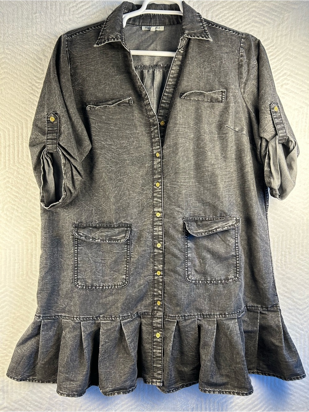 Washed Black Ruffle-Hem Mini Dress